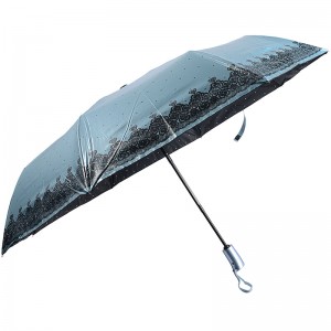 Paraguas de protección solar con revestimiento negro con diseño de fotografía impreso 3 paraguas plegables