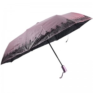 Colorido revestimiento negro protección UV paraguas 3 paraguas plegable para lluvia y sol