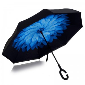 Marco de fibra de vidrio a prueba de viento Imprimir flor paraguas de lluvia popular personalizado reverso
