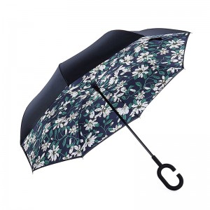 Paraguas de lluvia a prueba de viento con diseño de estampado de flores.
