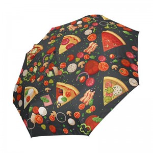 Pizza divertida impresión Regalos promocionales artículo logotipo personalizado impresión 3 veces automático abierto y automático cerrado paraguas