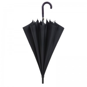 Clásico mejor venta negro pongee tela marco metálico plástico curva mango recto paraguas